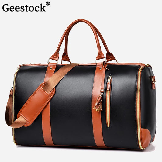 Geestock PU Travel Foldable Suit Storage Bag Large Capacity Duffle Bag Women's Handbag Waterproof Tote Garment Bags Travel Bag