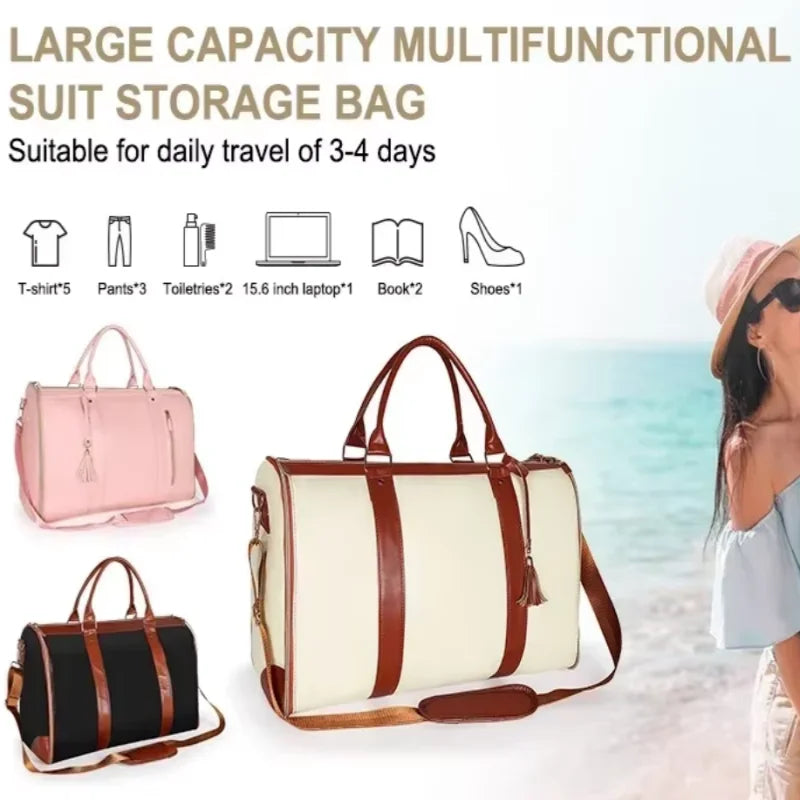 2025 Fashion Large PU Folding Suit Storage Bag Women High Capacity Luggage Handbag Travel Sport Outdoor Multi Function Organizer