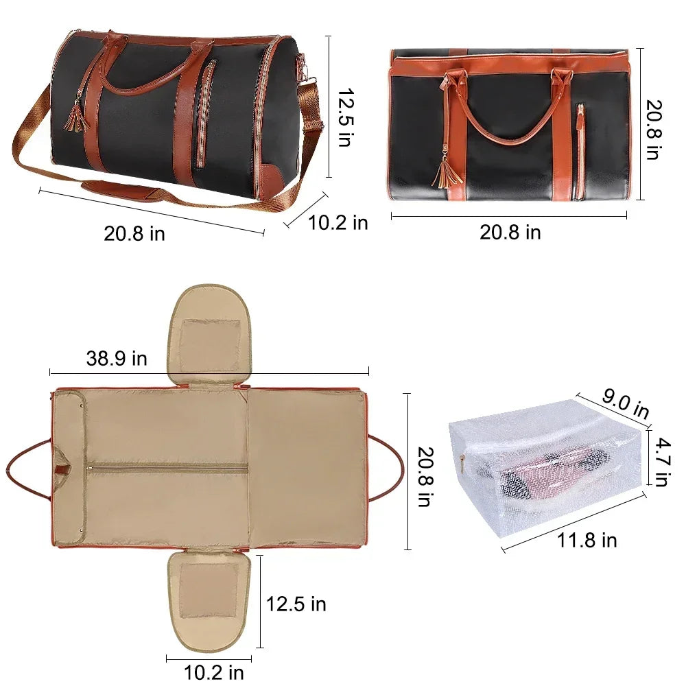 2025 Fashion Large PU Folding Suit Storage Bag Women High Capacity Luggage Handbag Travel Sport Outdoor Multi Function Organizer