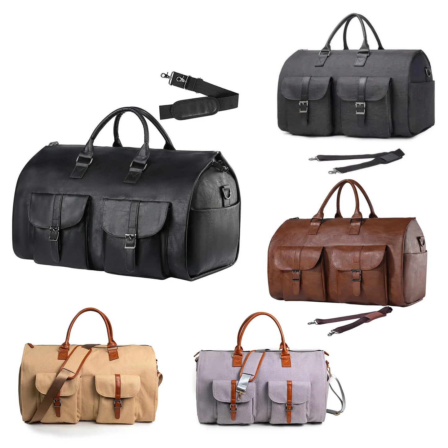 Leather Foldable Duffle Bag Suit Travel Bag Waterproof Large Capacity Portable Flight Bag with Shoulder Strap for Men Women