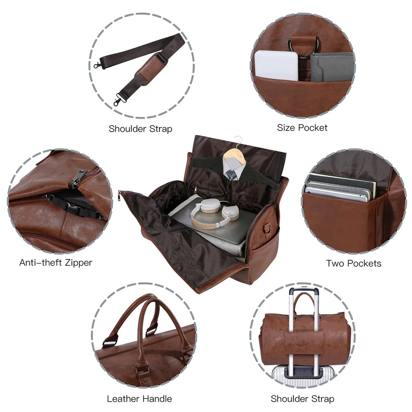 Leather Foldable Duffle Bag Suit Travel Bag Waterproof Large Capacity Portable Flight Bag with Shoulder Strap for Men Women