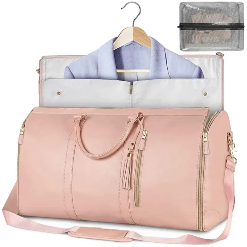 2025 Fashion Large PU Folding Suit Storage Bag Women High Capacity Luggage Handbag Travel Sport Outdoor Multi Function Organizer