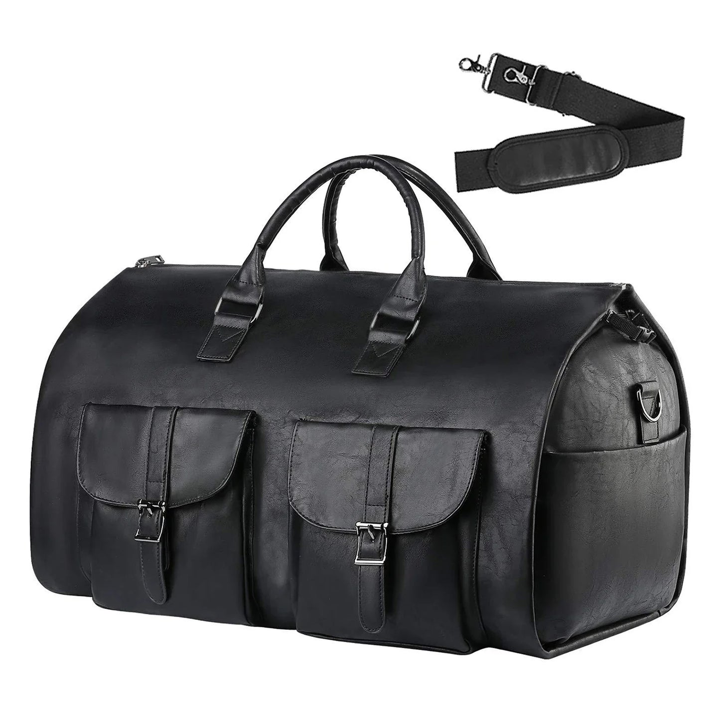 Leather Foldable Duffle Bag Suit Travel Bag Waterproof Large Capacity Portable Flight Bag with Shoulder Strap for Men Women