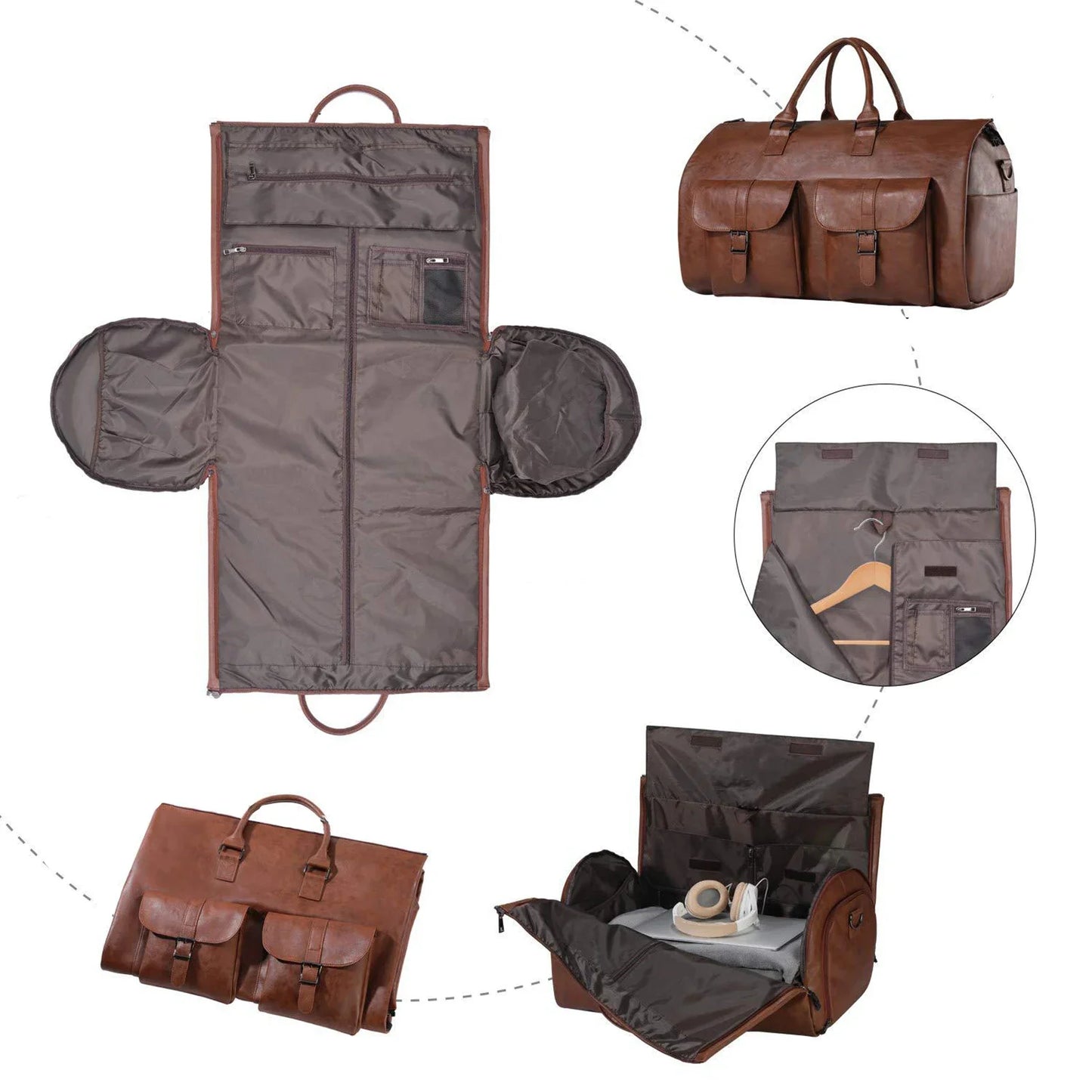 Leather Foldable Duffle Bag Suit Travel Bag Waterproof Large Capacity Portable Flight Bag with Shoulder Strap for Men Women